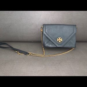 Black purse long strap gold hardware